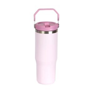 Termo con popote y agarradera rosa