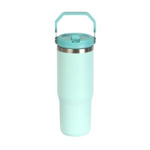 Termo con popote y agarradera verde